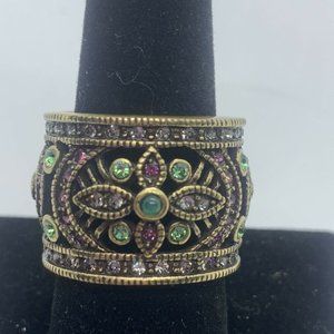 Heidi Daus Gold Tone & Crystal Cigar Band Ring Size 7 1/2